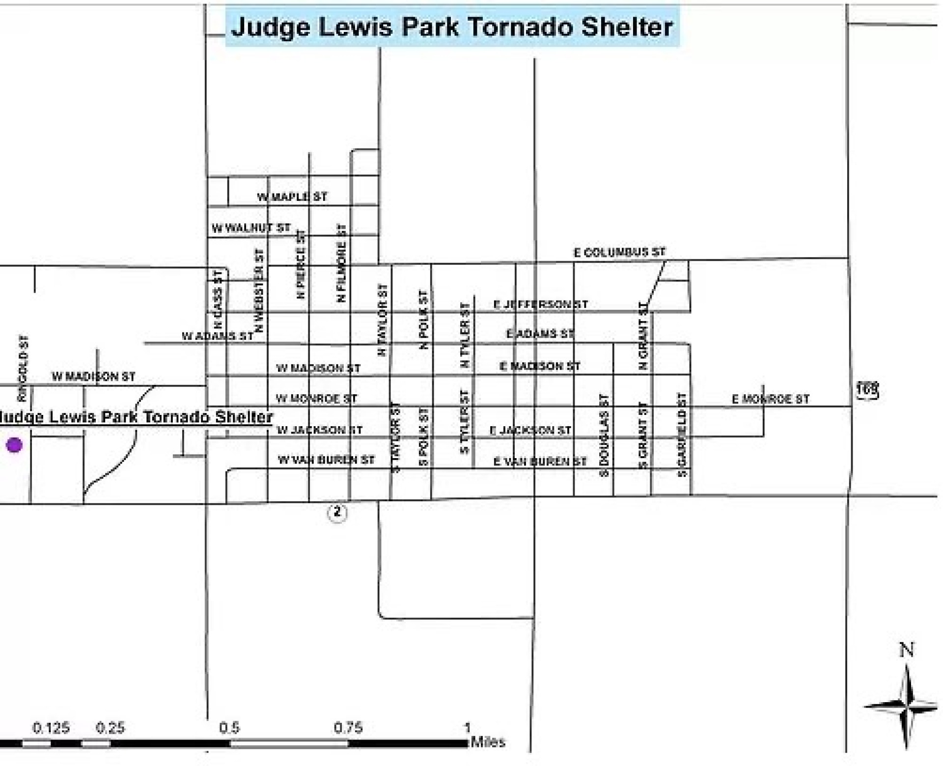 Map of the Judge Lewis Park Tornado Center.